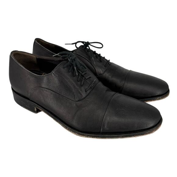 Bruno Magli Cap Toe Oxford Black Leather Mens Shoes Size 8.5 M Dress Italy